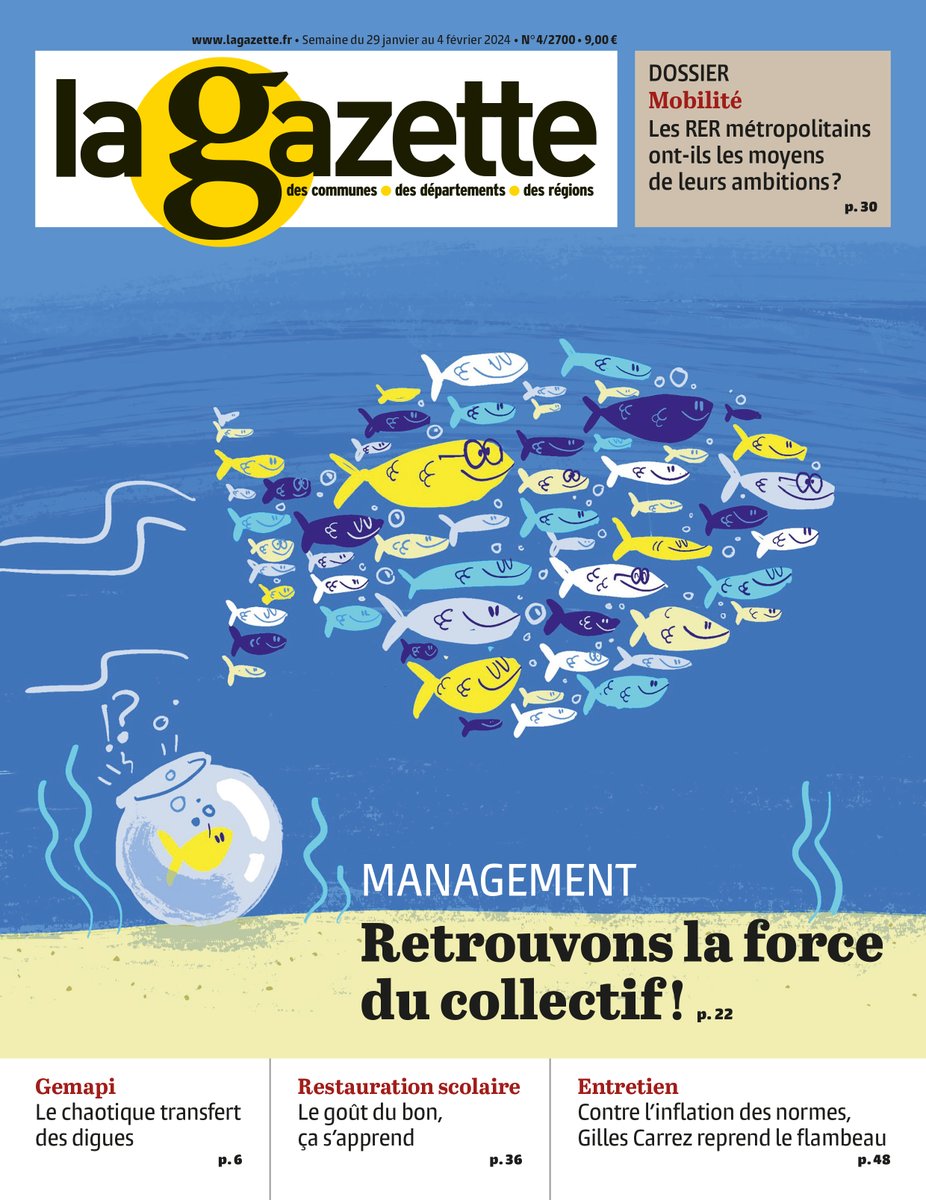 julien_moulin's tweet photo. Nouvelle #couv de @Lagazettefr : #management Retrouvons la force du collectif ! par @MaudParnaudeau Illustration : @colcanopa + #Gemapi Le chaotique transfert des #digues par Fabienne Nedey + #interview de @GillesCarrez par @JabreLena sur l'inflation des #normes https://t.co/MZSbQbshkG