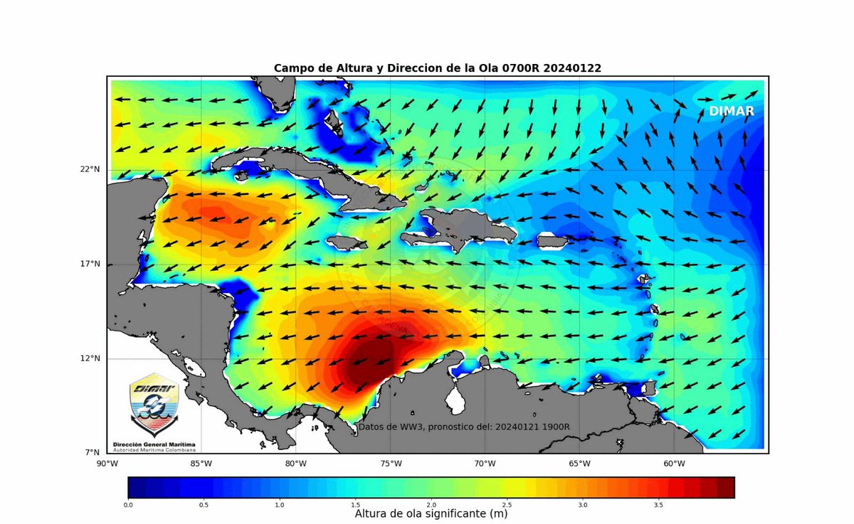 Dimarcolombia's tweet photo. 🚨 #AlertaDimar | Nuestro #CIOH, informa a la comunidad sobre el cambio en las condiciones meteomarinas en la cuenca #Caribe colombiano, las cuales impactan a las poblaciones de #PuertoBolívar, #Riohacha, #SantaMarta, #Barranquilla, #Cartagena, #Coveñas #SanAndrés y #Providencia. https://t.co/S96WkRNoBE