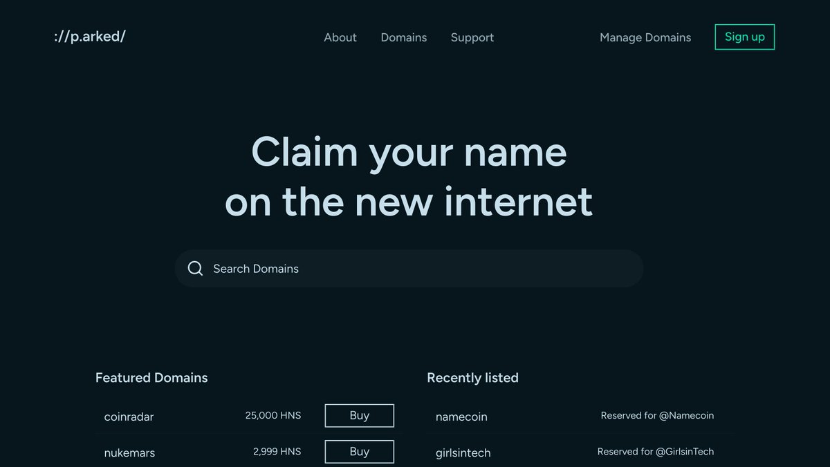 Today we are excited to announce the launch of ://p.arked/, our #Handshake domain parking service. To celebrate the launch and help spread the word about #HNS, we'll be gifting over 100 names reserved for companies, organizations, and content creators.