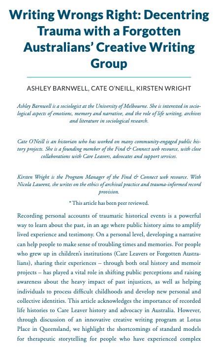 Melbourne Social Equity Institute (@msei_unimelb) on Twitter photo In the latest issue of Studies in Oral History, <a href="/Ash_Barnwell/">Ashley Barnwell</a> <a href="/CateONeill1/">Cate O'Neill *onblueskynow*</a> and <a href="/ktaines/">Kirsten Wright</a> write about alternative ways Forgotten Australians can reclaim agency over their stories and decentre trauma in their narratives. oralhistoryaustralia.org.au/wp-content/upl… In the latest issue of Studies in Oral History, <a href="/Ash_Barnwell/">Ashley Barnwell</a> <a href="/CateONeill1/">Cate O'Neill *onblueskynow*</a> and <a href="/ktaines/">Kirsten Wright</a> write about alternative ways Forgotten Australians can reclaim agency over their stories and decentre trauma in their narratives. oralhistoryaustralia.org.au/wp-content/upl…