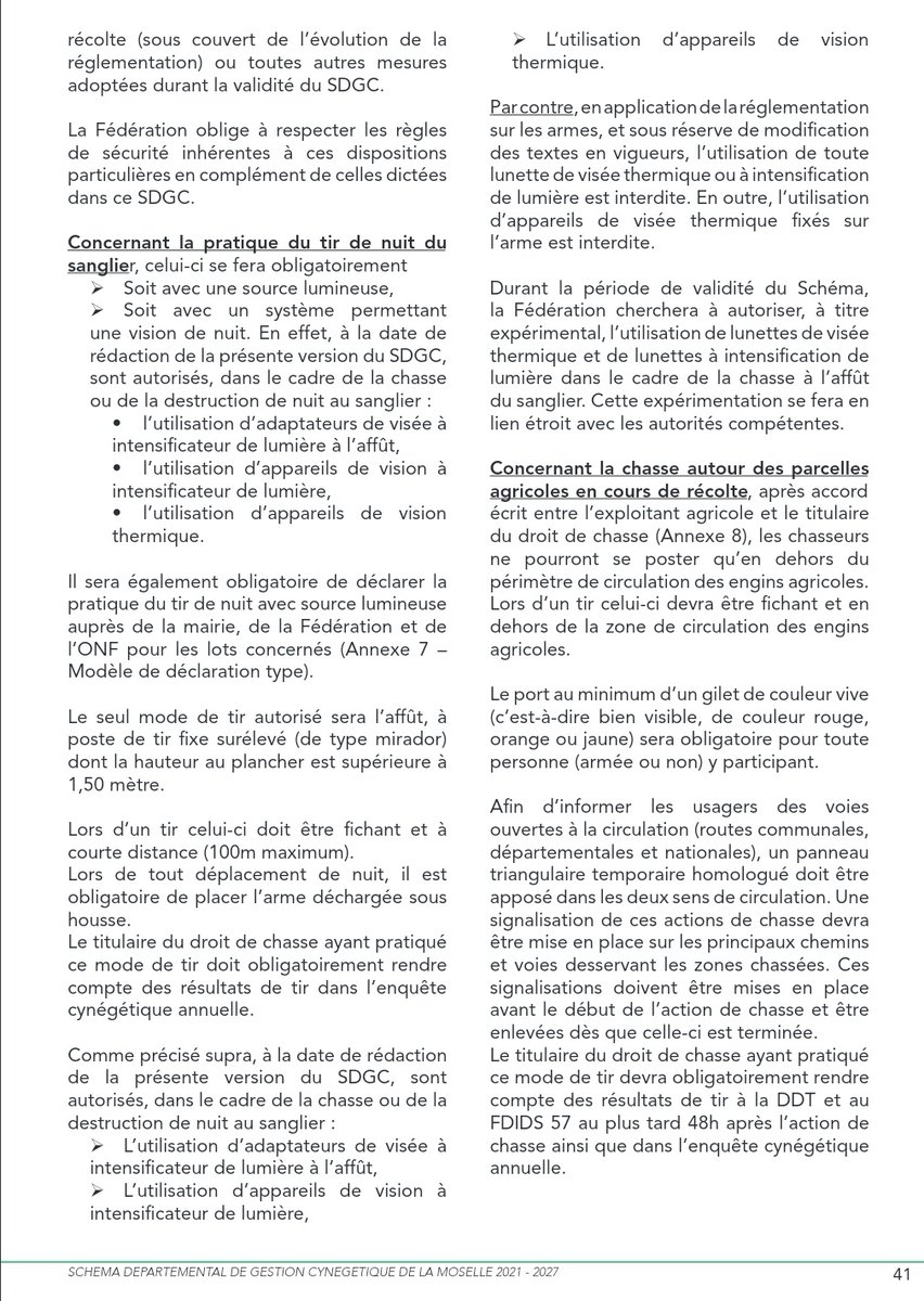 MoselleHunt's tweet photo. Tous les #chasseurs, avec bien entendu des consignes strictes à respecter, comme par exemple, être sur un #mirador ayant une plate-forme à plus de 1.50m du sol, ne pas tirer à plus de 100m, déclarer les #affûts à la mairie, etc...
(voir extrait du #SDGC57) https://t.co/LhEHAZnw5g