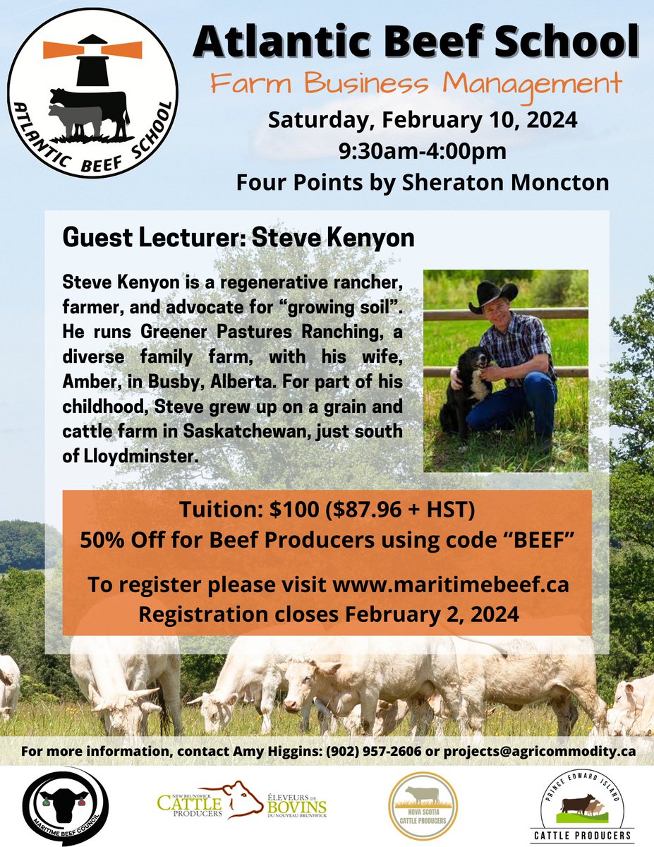 MaritimeBeef Council (@maritime_beef) on Twitter photo Check out the next module of Beef School! It's Farm business management so all farms are welcome! Register by Feb 2nd <a href="/BovinsNBCattle/">NB Cattle Producers</a> <a href="/NSCattle/">Nova Scotia Cattle Producers</a> <a href="/peicattle/">Prince Edward Island Cattle Producers</a> <a href="/NSPerennia/">Perennia</a> <a href="/AAFC_KTT_NB/">Tanya Dykens</a> <a href="/NBSoilandCrop/">NB Soil & Crop</a> <a href="/NovaScotiaSheep/">SheepProducersAssociationNovaScotia</a> <a href="/NSAgriculture/">NS Agriculture</a> <a href="/AgInfoPEI/">PEI Agriculture</a> <a href="/peifa_ca/">PEI Federation of Agriculture</a>
eventbrite.ca/e/atlantic-bee… Check out the next module of Beef School! It's Farm business management so all farms are welcome! Register by Feb 2nd <a href="/BovinsNBCattle/">NB Cattle Producers</a> <a href="/NSCattle/">Nova Scotia Cattle Producers</a> <a href="/peicattle/">Prince Edward Island Cattle Producers</a> <a href="/NSPerennia/">Perennia</a> <a href="/AAFC_KTT_NB/">Tanya Dykens</a> <a href="/NBSoilandCrop/">NB Soil & Crop</a> <a href="/NovaScotiaSheep/">SheepProducersAssociationNovaScotia</a> <a href="/NSAgriculture/">NS Agriculture</a> <a href="/AgInfoPEI/">PEI Agriculture</a> <a href="/peifa_ca/">PEI Federation of Agriculture</a>
eventbrite.ca/e/atlantic-bee…