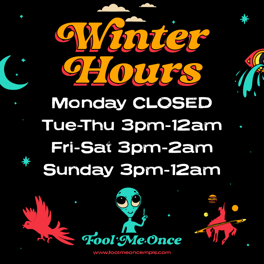 We’ve got some updated winter hours, my friends ❄️ 

We will now be closed on Mondays. The rest of the days are as shown! 

Cantina Karaoke, which was every Monday,  will now be on Wednesdays 🎤 

Let us know if you have any questions and don’t hesitate to reach out 👽