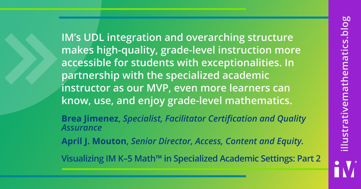 IllustrateMath's tweet image. 🌈✨Unlocking the potential of every learner! 

Check out our blog post, Visualizing IM K-5 Math in Specialized Academic Settings: Part 2.

Discover how IM fosters empowerment &amp;amp; a love for math in students with exceptionalities.

Read more on the #IMxBlog: illustrativemathematics.blog/2024/01/18/vis…