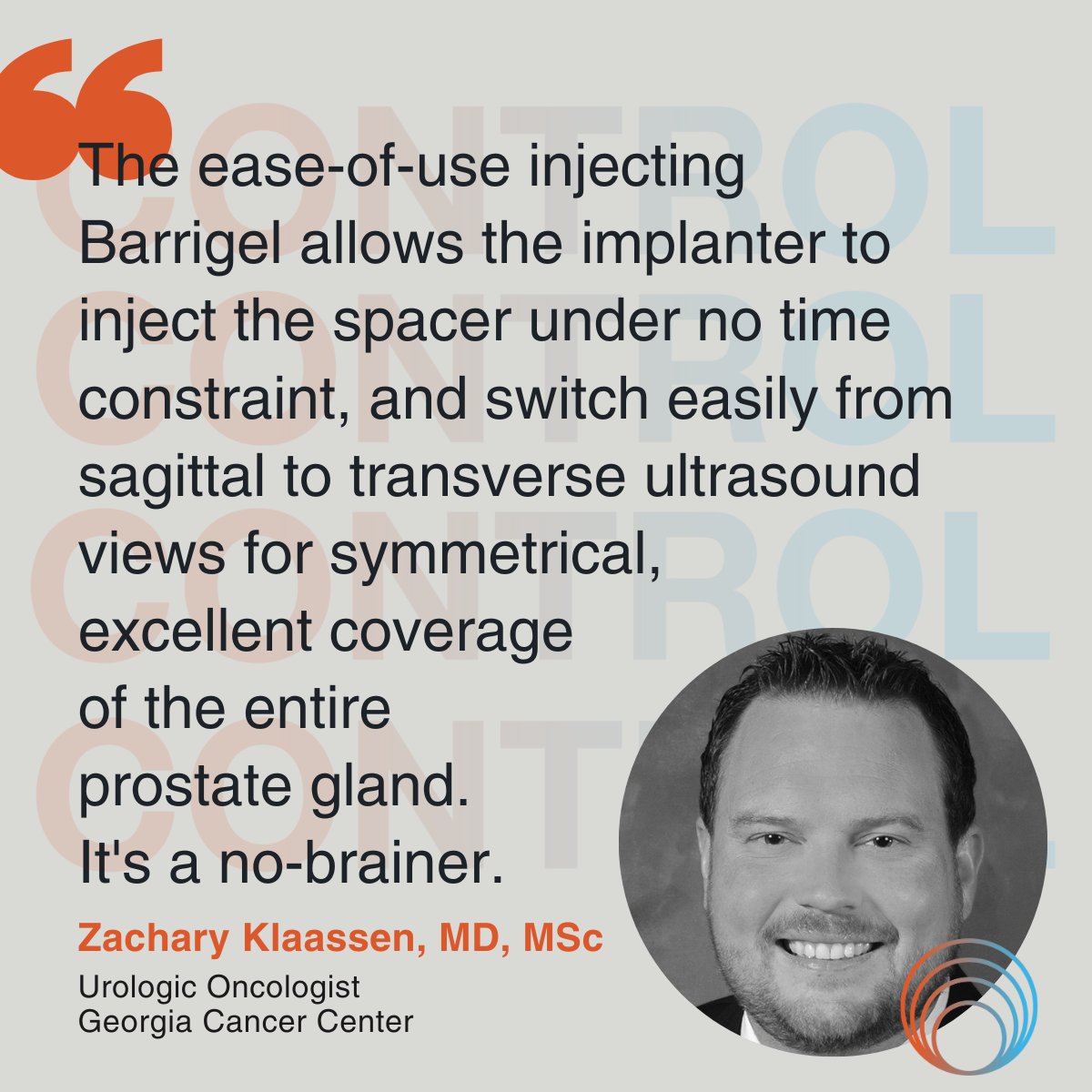 Barrigel_spacer's tweet photo. No injection time limits is a key reason why Dr. Zachary Klaassen uses Barrigel.
The testimonial is based on the personal experience and learnings of the featured healthcare professional.
#controlmatters #Barrigel #prostatecancer https://t.co/vTScM9K0aL