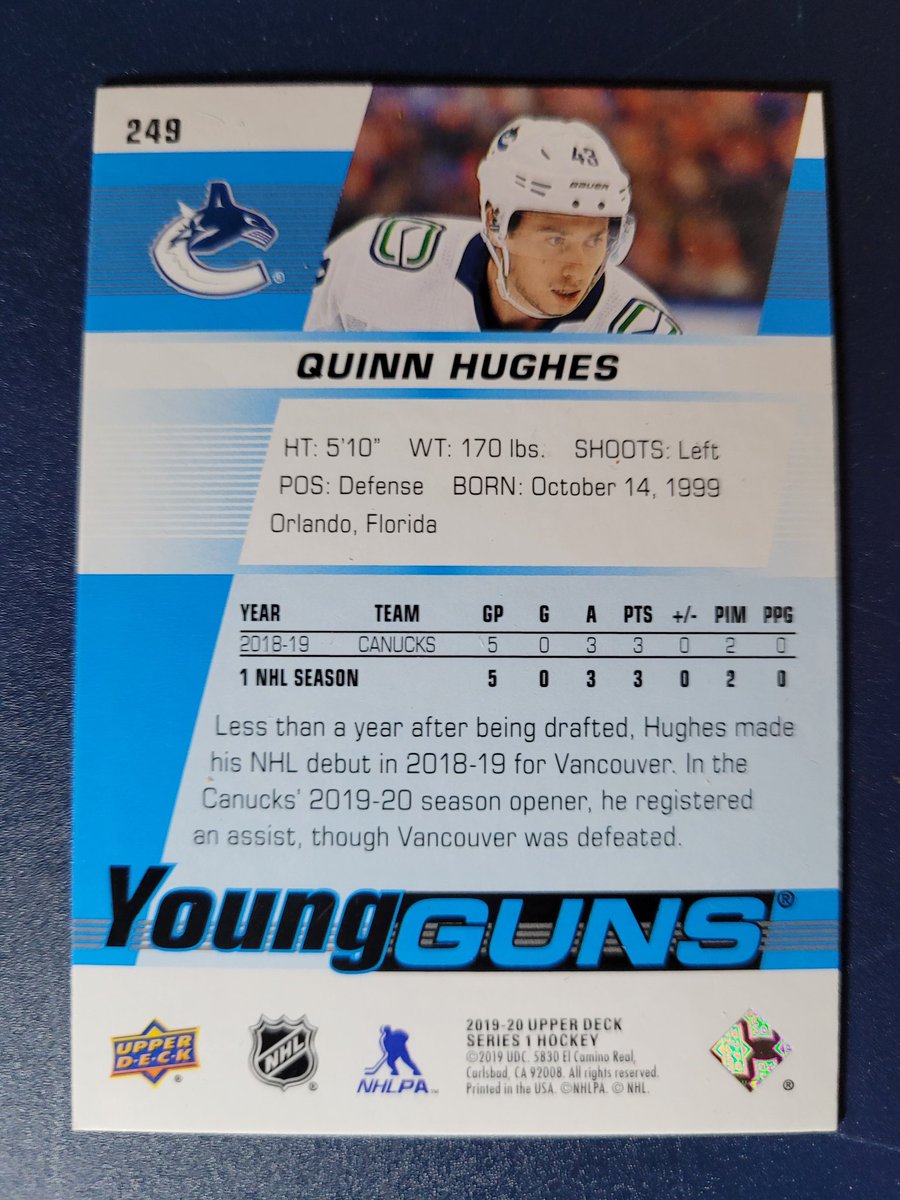 StveLikesStuff's tweet photo. 2019-20 Quinn Hughes Young Guns | MINT | 249

CAD: $100
USD: $75

#Canucks #NHL
#Hughes #Cards https://t.co/KGzAfwChfN