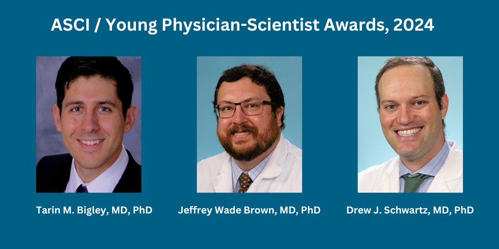 Congratulations to our @WUPhysicianScientists Drs. Tarin Bigley, Jeffrey Brown & Drew Schwartz who received Young Physician-Scientist Awards from @the_asci! @BigleyLab @WUSTLPeds @WUDeptMedicine