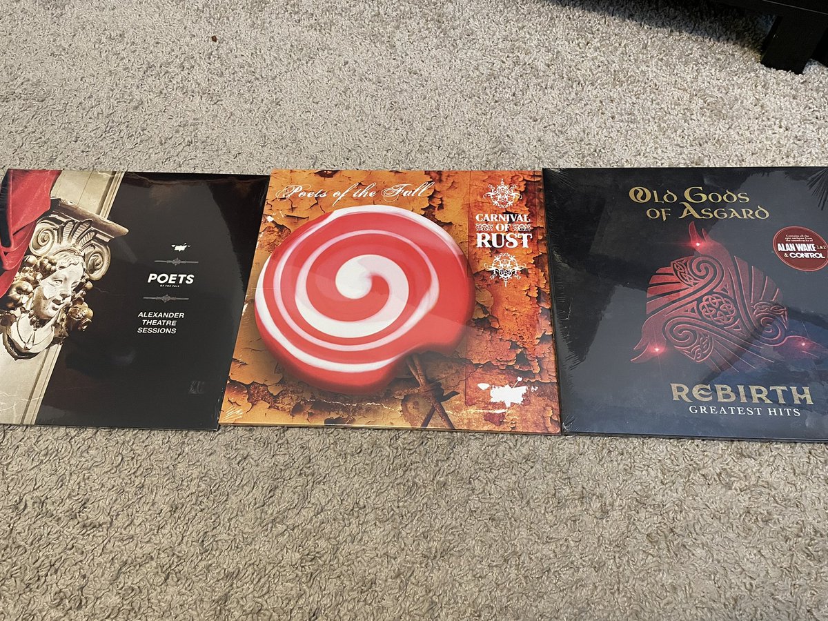 snappyjd's tweet photo. Been getting into vinyl since I got a record player for Christmas and having fun growing my little collection. Finally got these gems in from @PoetsOfTheFall and @oldgodsofasgard . So stoked! 🤘 https://t.co/PG5e2rm82H