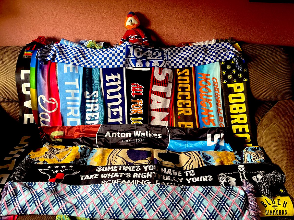 RaiderQuake74's tweet photo. 2024 @ISCSupporters conference Montreal scarf haul. Glad @TheFaultliners scarves are around other cities! #allezisc https://t.co/Y7Ft6xcRyO