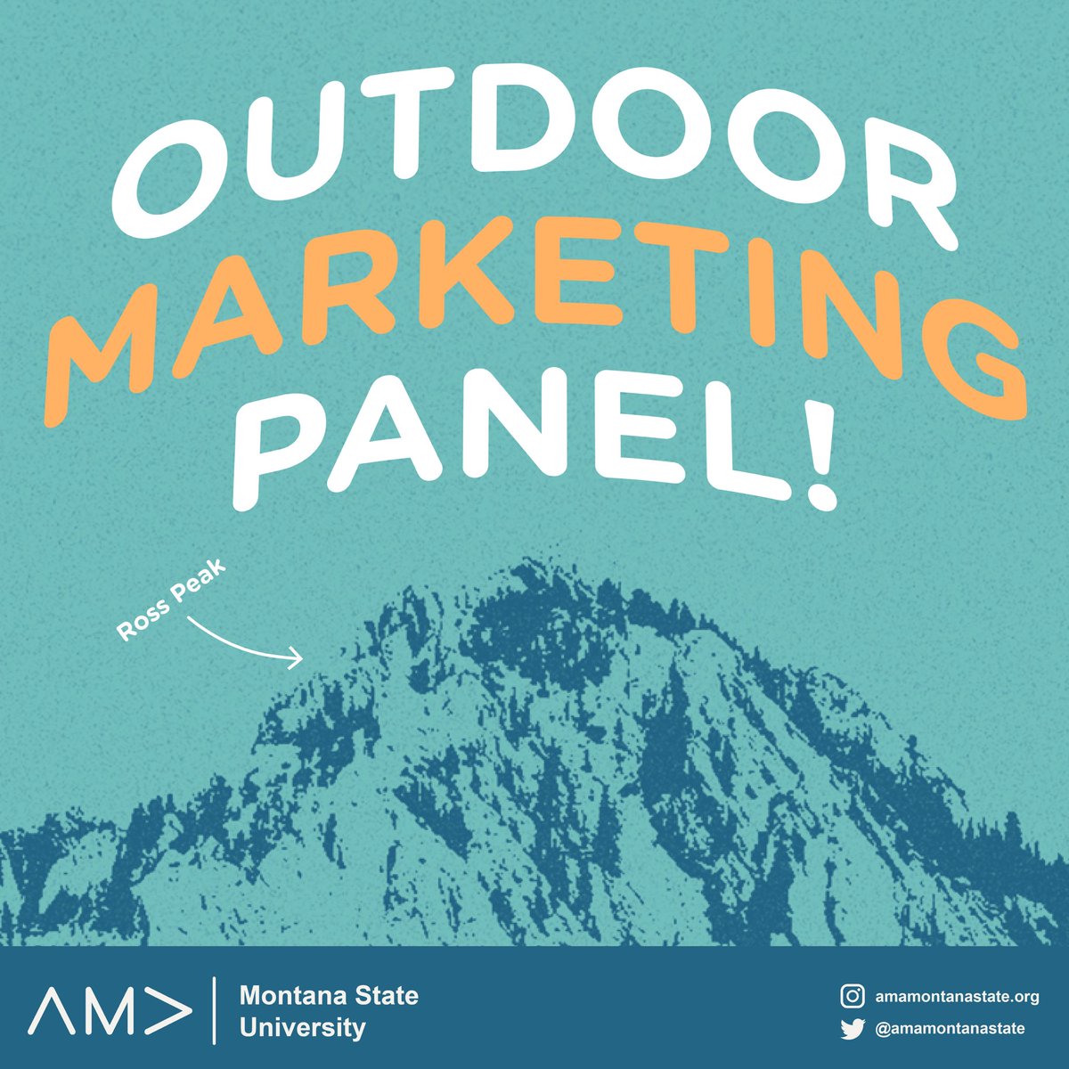 AMAMontanaState's tweet photo. Welcome back Bobcats! Our first meeting of Spring semester with be this THURSDAY at 4:30 in Jabs 111. Come listen to professionals from Sitka, Oboz, Gallatin Valley Land Trust, and Black Diamond for some insight to outdoor marketing. See you there! @jabsbizschool https://t.co/dusHkbEbRH