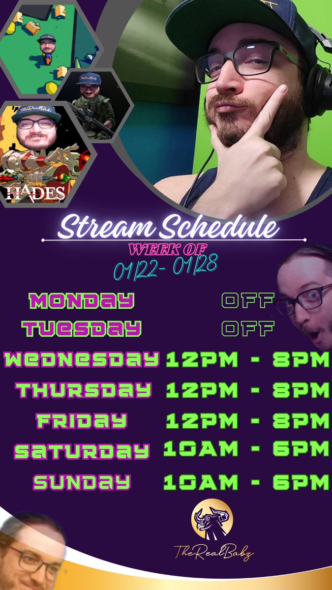 TheRealBabz_'s tweet image. 🗓️ Streaming schedule for this week! 
(01/22 - 01/28)
#FellowshipOfBabz #StreamSchedule #TwitchStreamer
