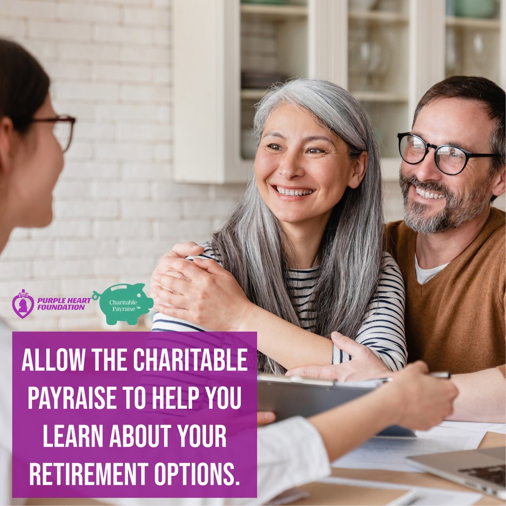 It's important to understand what your retirement options are. If you have a highly appreciated asset, The Charitable Payraise can maximize your retirement cash flow and help you give a significant donation to The Purple Heart Foundation. purpleheartfoundation.org/announcing-the…