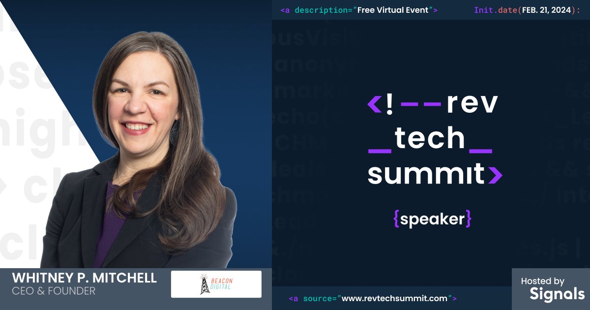 beacon_digital's tweet photo. Join Beacon's CEO &amp; Founder, @[Whitney Parker Mitchell](urn:li:person:5_PxldlAbw)<whitneyparker>, as she takes part in the Rev Tech Summit by Signals! 

Register here: https://t.co/ynJ5aanB9f

#Sales #RevenueOperations #Marketing #Events https://t.co/XSEd5wYP2R