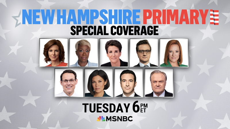 TOMORROW: @Maddow leads analysis of the New Hampshire primary with @arimelber, @JoyAnnReid, @chrislhayes, @alexwagner, @Lawrence & @SRuhle. Plus, @Stevekornacki breaks down the results at the Big Board and @Jrpsaki covers the latest on the ground. Tune in at 6pm ET on @MSNBC.