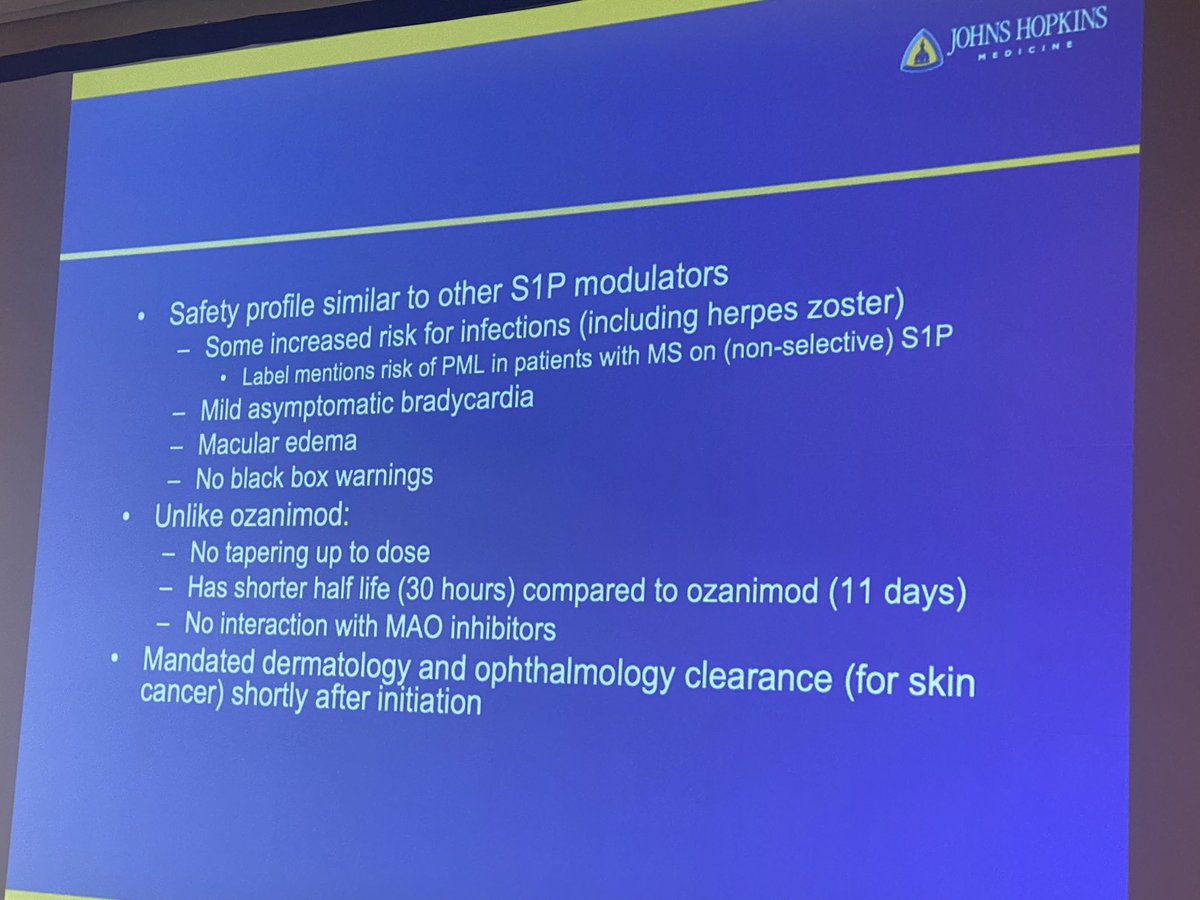 #IBD session <a href="/HopkinsGIHep/">Johns Hopkins Gastroenterology & Hepatology</a> X <a href="/CUSystem/">University of Colorado</a> Course

#DrMarkLazarev reviews new #IBD drugs 

#etrazimod for UC
🔺Symptoms remission as early as 2wks
🔺SE of interest: bradycardia 
🔺Difference &amp; similarity w ozanimod 👇🏽

💭 What has been your experience? 
🪜Where do you position S1PR ?