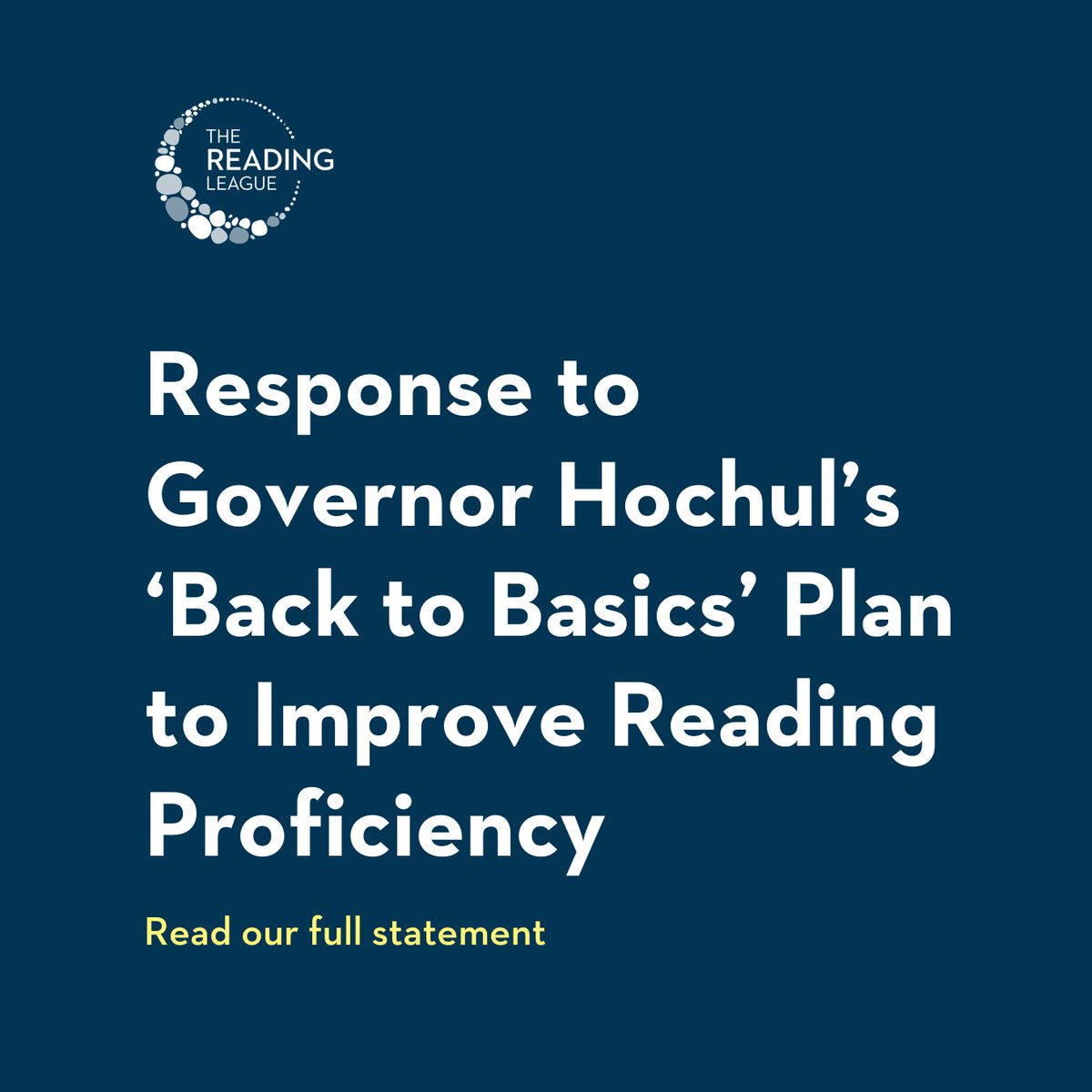 The Reading League National HQ has responded to <a href="/GovKathyHochul/">Governor Kathy Hochul</a>’s announcement about reading instruction in its home state of New York. Read our full statement on the 'Back to Basics' Plan to Improve Literacy Proficiency: bit.ly/3S15vhO

<a href="/NYSEDNews/">NYS Education Department</a>