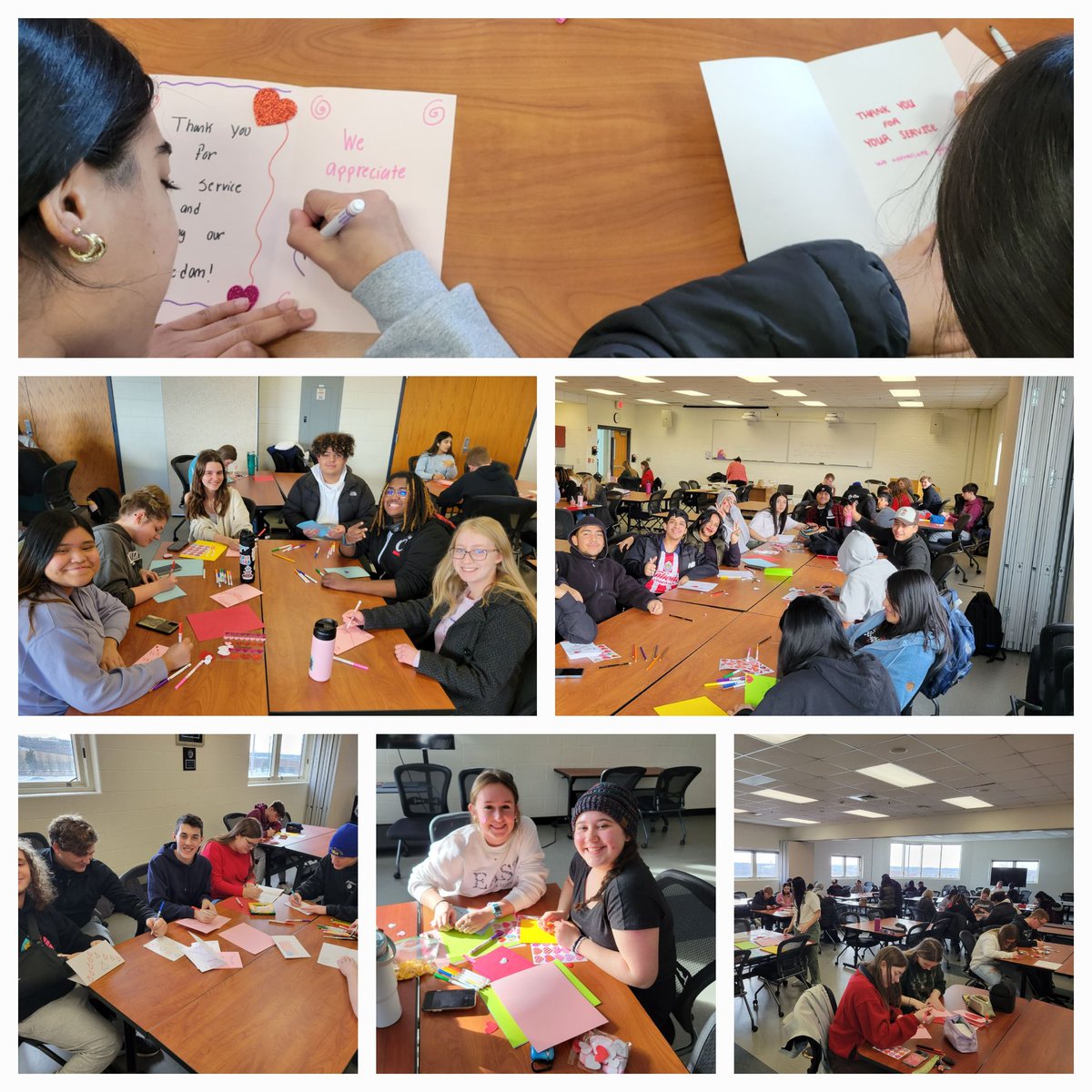 LEHS4veterans's tweet photo. Today we made Valentines for Veterans! Thanks everyone from Govt classes, Student Govt, Teens for Christ who joined us. Please help us by making cards and dropping them off at East by Feb 8th❤️
@BlueStarFamily @EAST_HAWKS @LakotaDistrict https://t.co/EWlMVlqsew