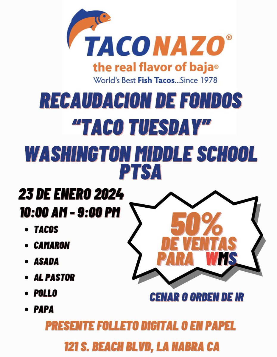 Taco Tuesday with a big purpose! Thank you to @PTA_WMS for setting this up! Enjoy a delicious lunch or dinner while supporting WMS! 🌮🌮🌮 Thank you for the supper!