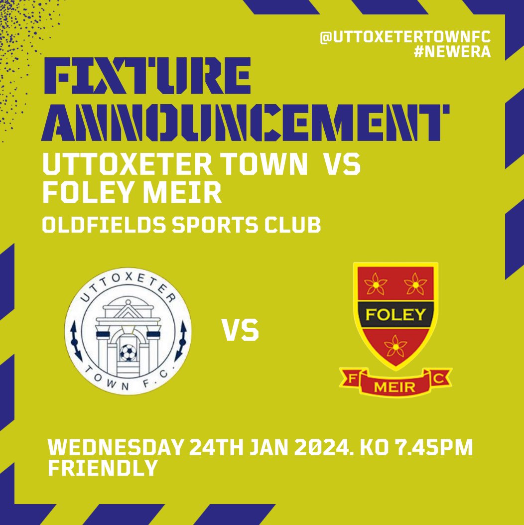 Uttoxeter Town FC (@uttoxetertownfc) on Twitter photo FREE FRIENDLY ⚽️
We’ve all been disappointed with the lack of football due to the weather.
However this Wednesday join us for a FREE ENTRY friendly against <a href="/foley_fc/">Foley Meir FC</a> FREE FRIENDLY ⚽️
We’ve all been disappointed with the lack of football due to the weather.
However this Wednesday join us for a FREE ENTRY friendly against <a href="/foley_fc/">Foley Meir FC</a>