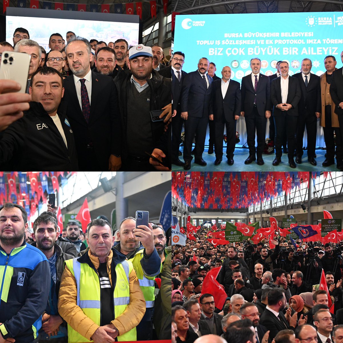 Alinuraktas70's tweet photo. Birlikte daha güçlüyüz! 

Belediyemizin bünyesinde yer alan iştiraklerimiz ve kıymetli yol arkadaşlarımız ile maaşlarının iyileştirilmesi ve toplu sözleşme töreninde bir araya geldik. 

Ocak 2024 itibari ile yürürlüğe girecek olan toplu iş sözleşmeleri ve ek protokoller ile personelimize yüzde 7️⃣0️⃣ ile yüzde 8️⃣8️⃣ arasında değişen oranlarda ücret artışı sağladık. 

Bursa'mızı daha yaşanılabilir bir kent haline getirmek ve hemşehrilerimize en iyi hizmeti sunmak için gece gündüz demeden çalışan mesai arkadaşlarıma hayırlı, uğurlu olmasını diliyorum.