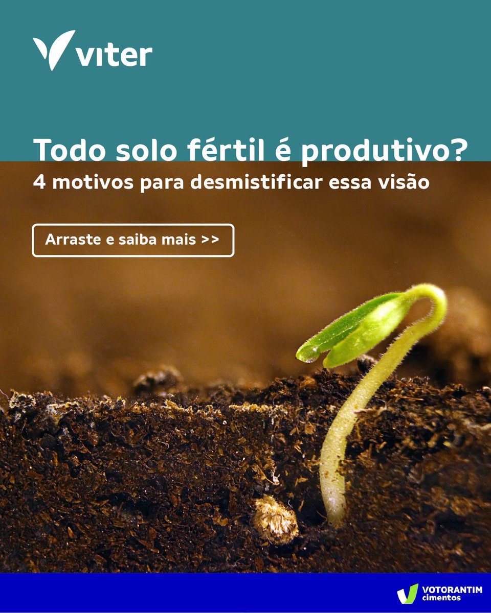 ViterAgro's tweet photo. Você conhece as diferenças entre um solo produtivo e um solo f��rtil?

Eles não são necessariamente iguais e vamos entender o que os torna diferentes. Confira nas imagens: 
  
VITER: A marca agro da Votorantim Cimentos. https://t.co/vATOZeEFjw