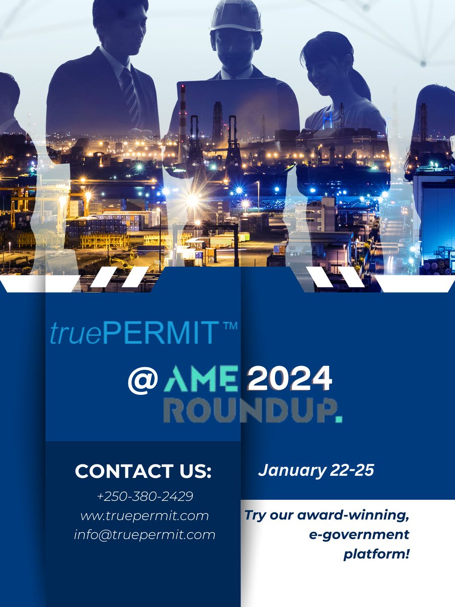 truePermit's tweet photo. Join us @AMERoundup to explore 𝑡𝑟𝑢ePERMITᵀᴹ (tP), our award-winning e-government platform-a trailblazer in online enterprise resource management for Canada and beyond, shaping industry trends for nearly three decades.
#ExploringforValue #Mining #Software #technology https://t.co/OIUVwlCqKZ