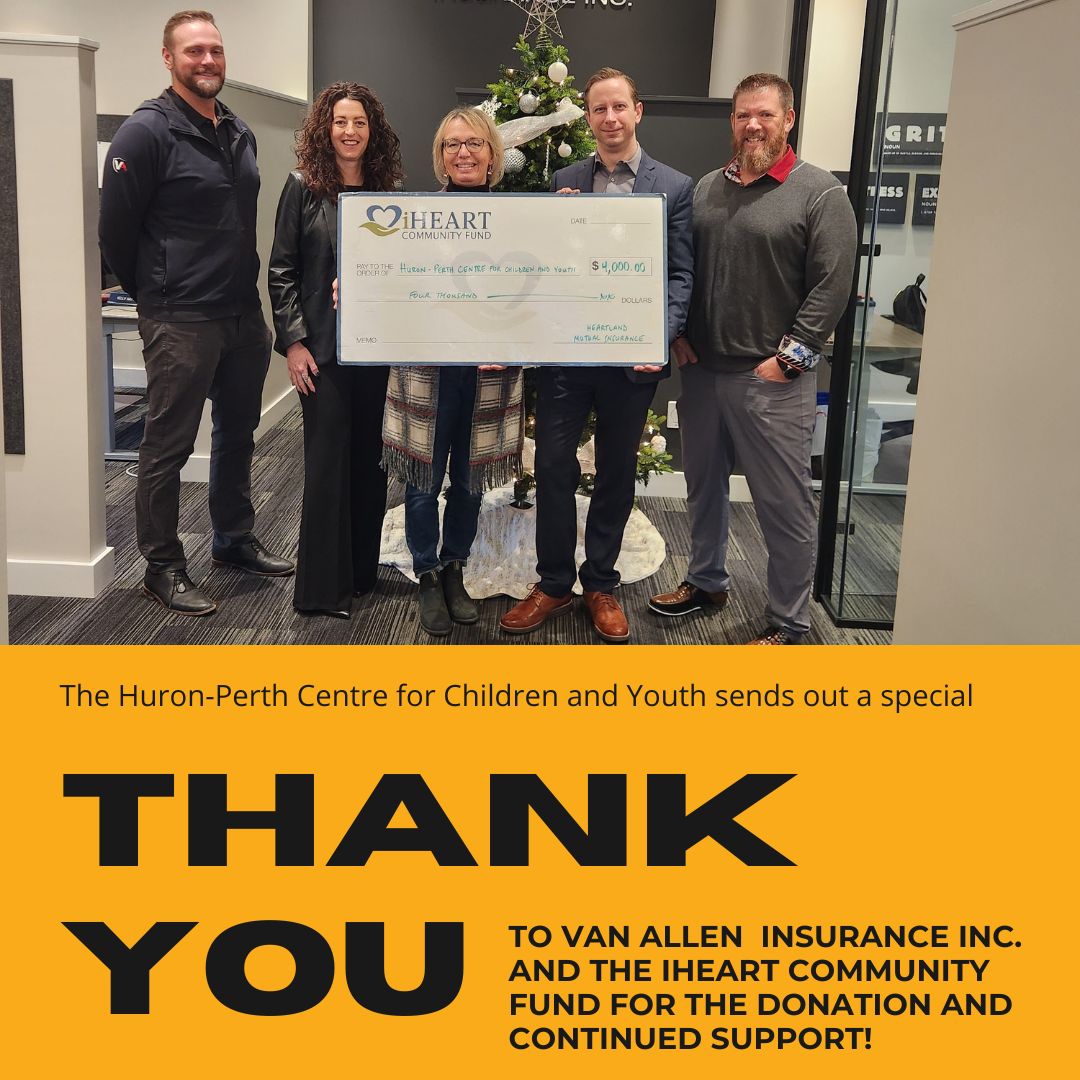 Thank you to Van Allen Insurance Inc. for their continued support of the Centre. Shane and his team continue to support the grant application process, and we are delighted to accept the IHeart Community Fund grant! 

#thankyou #communitysupport #childandyouthmentalhealth