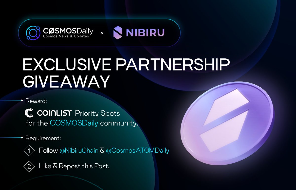 Nibiru Chain an upcoming developer-friendly L1, which utilizes CosmWasm smart contracts to launch dApps, is offering CoinList priority spots for the <a href="/CosmosATOMDaily/">cuctruong</a> community. 

Rules:
1. Follow <a href="/NibiruChain/">Nibiru</a>
2. Fill out this form: docs.google.com/forms/d/e/1FAI…

#Nibiru $NIBI