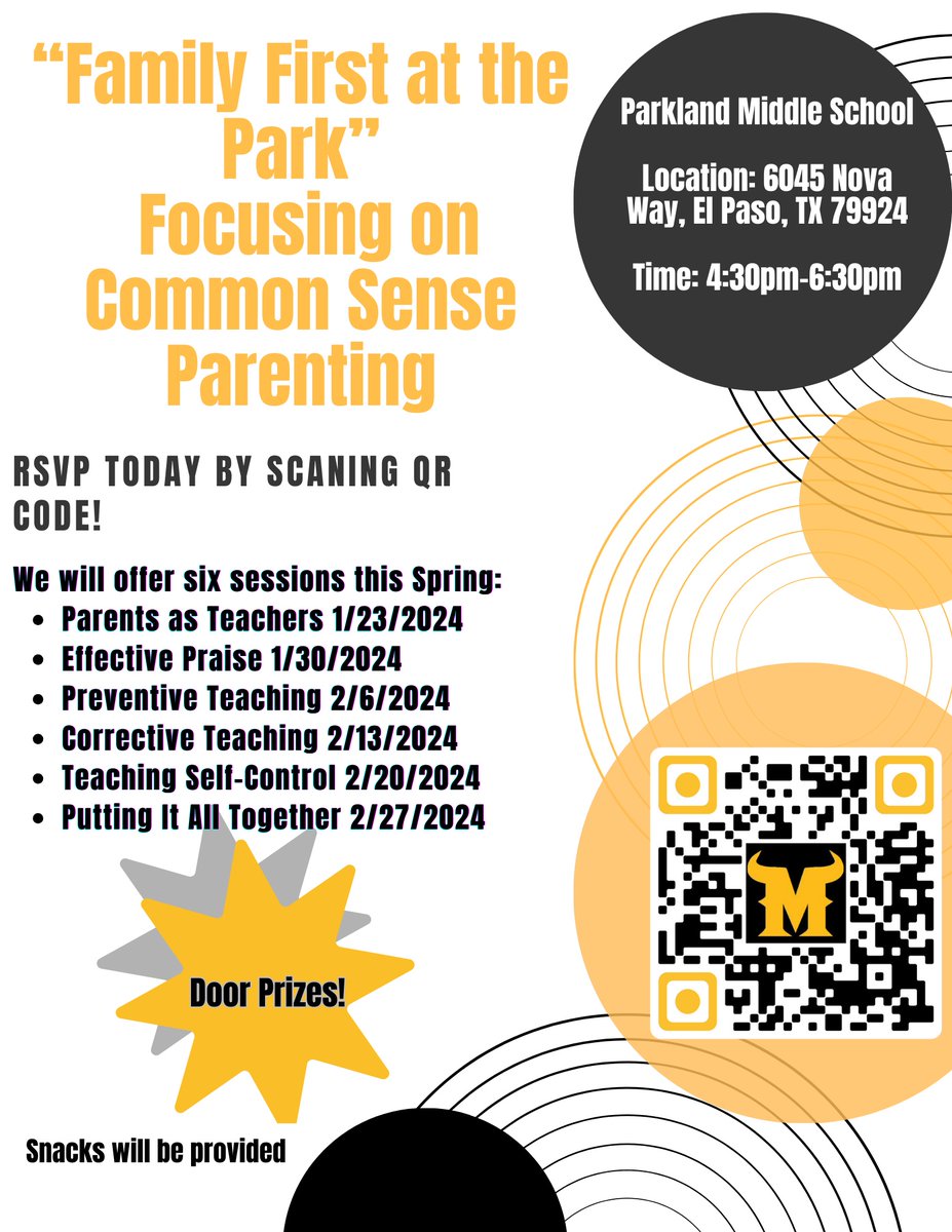 ***NSES Parents*** The “Family First at the Park” parent classes kick off tomorrow! They will help enrich your relationship with your children! Register using the link below or scan the QR code. docs.google.com/forms/d/e/1FAI… #THEDISTRICT @YsletaISD @slahrman