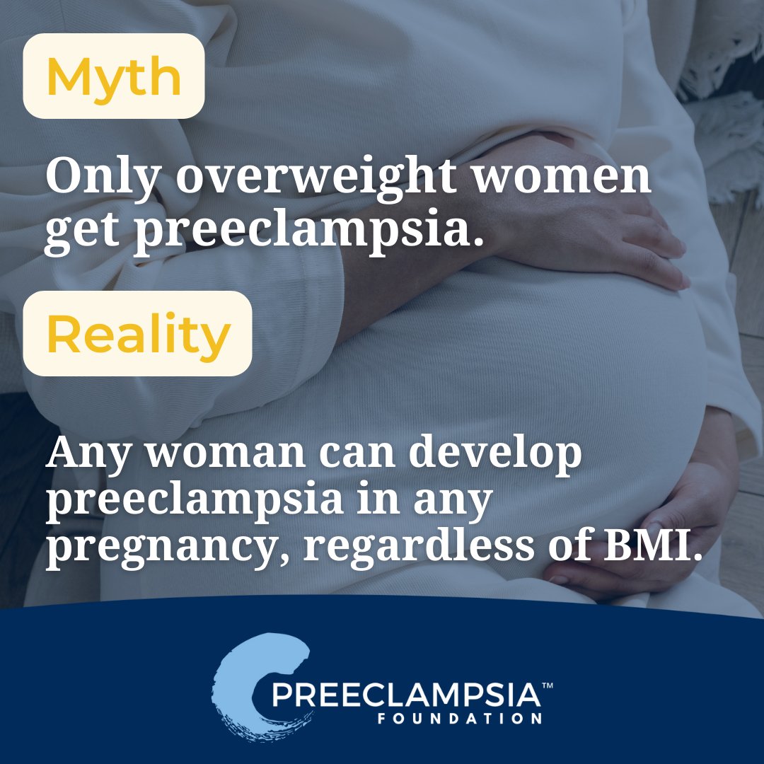 Any woman can develop #preeclampsia in any pregnancy, regardless of BMI. While obesity can put you at higher risk for developing complications like #hypertension and #gestationaldiabetes during #pregnancy, it does NOT MEAN that you will develop it. preeclampsia.org/the-news/commu…