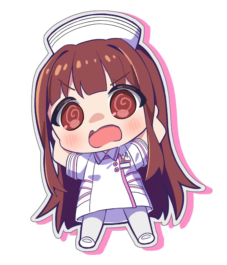 1girl solo brown hair hat nurse nurse cap chibi  illustration images