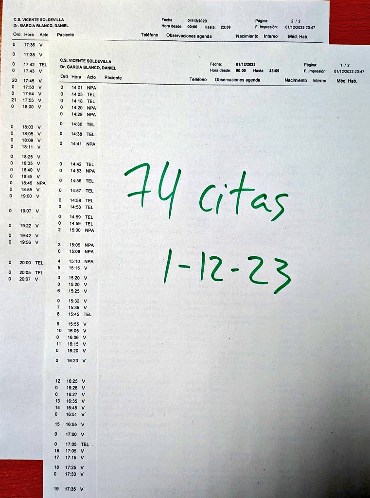 dandindan's tweet photo. Podría dar un ejemplo de mi agenda... O 4, o los que quiera la señora consejera de "ningún médico de familia ve más de 34 pacientes". Quizás lo que nos está pidiendo es cerrar los ojos, cómo les gusta ocultar la realidad... https://t.co/eLPMquEYw3
