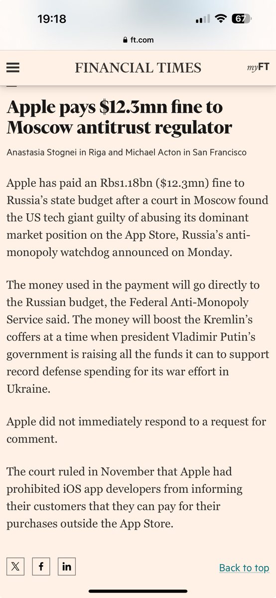 Apple agrees to pay $12.3m to the Russian budget, which will now be used to kill Ukrainians. Why is Apple still doing business in Russia?