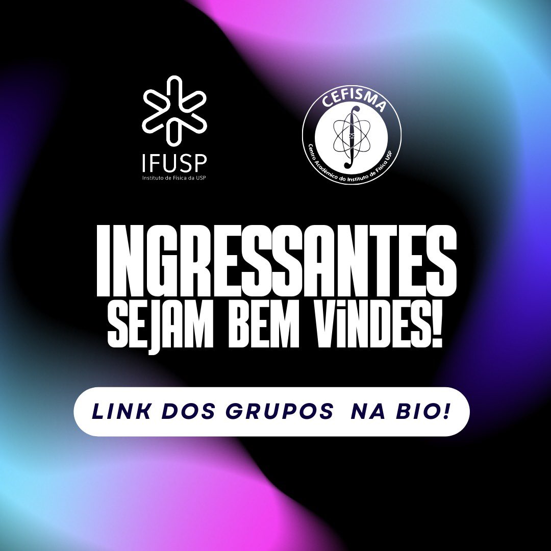 [SEJAM BEM VINDES INGRESSANTES DO IFUSP 2024!]

Parabéns pela conquista e bem vindes ao IFUSP!

Acho que vocês estão bem ansioses para conhecer a galera e o espaço, certo?

Acesse o link na bio para entrar nos grupos geral e de bixes 2024!

Esperamos todes vocês!