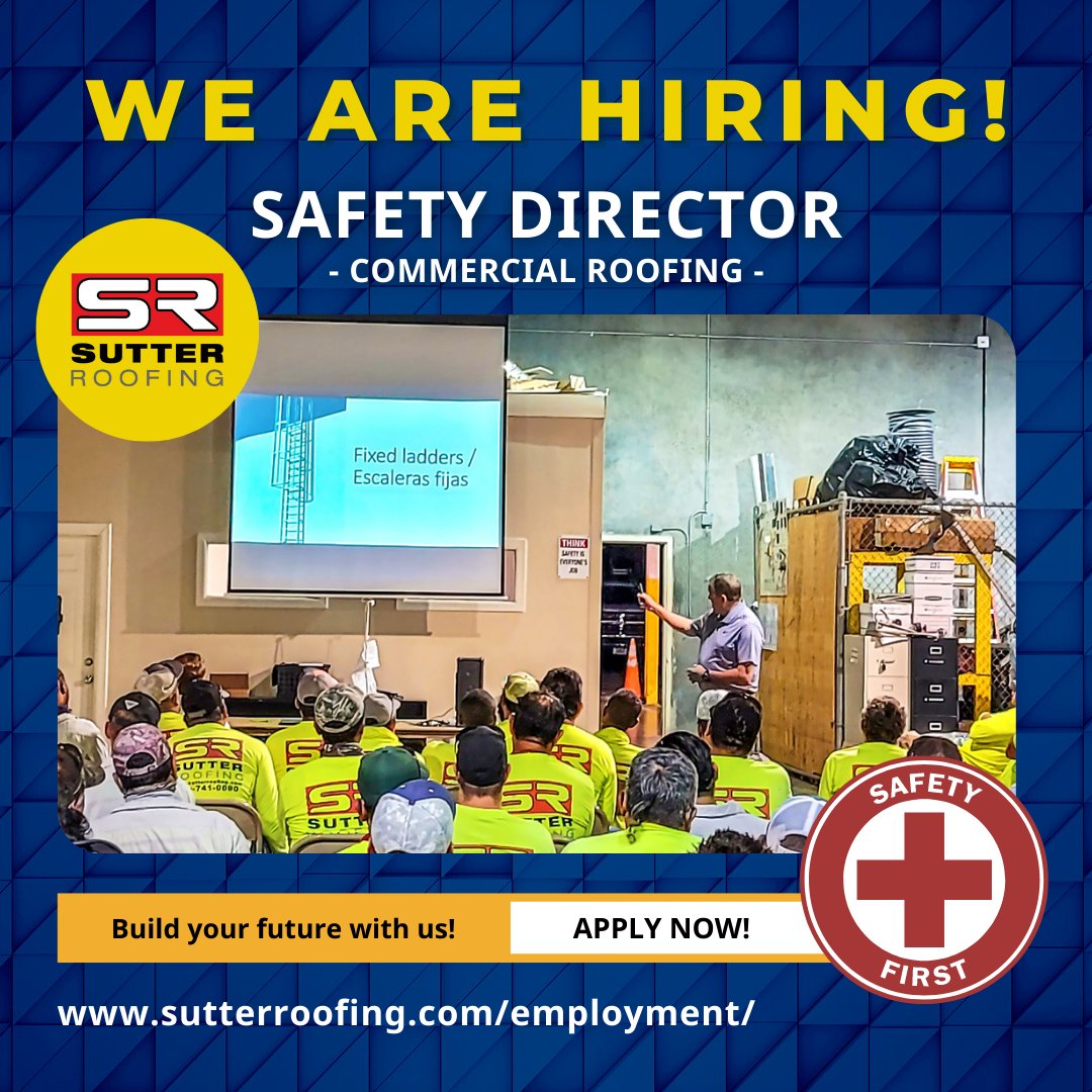 🚨 Hiring Alert: Safety Director with Commercial Roofing Expertise 🚨

Join Sutter Roofing! We're looking for a Safety Director who excels in commercial roofing safety.

🛠️ Expertise in roofing safety?
📋 Ready to lead safety excellence?

Apply Now: jobs.ourcareerpages.com/job/743555?sou…