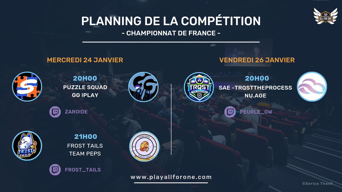 🔥 Nouvelle semaine du stage 1, nouveaux chocs pour le Championnat de France d'Overwatch #OAFO7 ! 🔥

Réservez votre mercredi et vendredi soir pour soutenir votre équipe 🙌 

Voici le planning des matchs de la semaine 3 👇