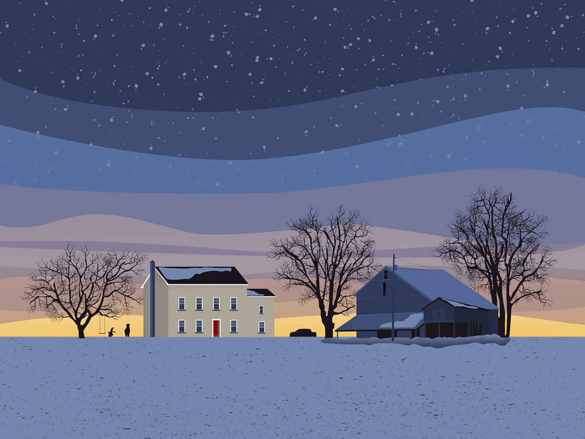 Winter Evening in Bucks County. 

#illustration #noai #winter #snow #LandscapeMonday  #2d #illustrator #farmhouse #barn #childrensbook #art #artistsontwitter #buckscounty #Pennsylvania