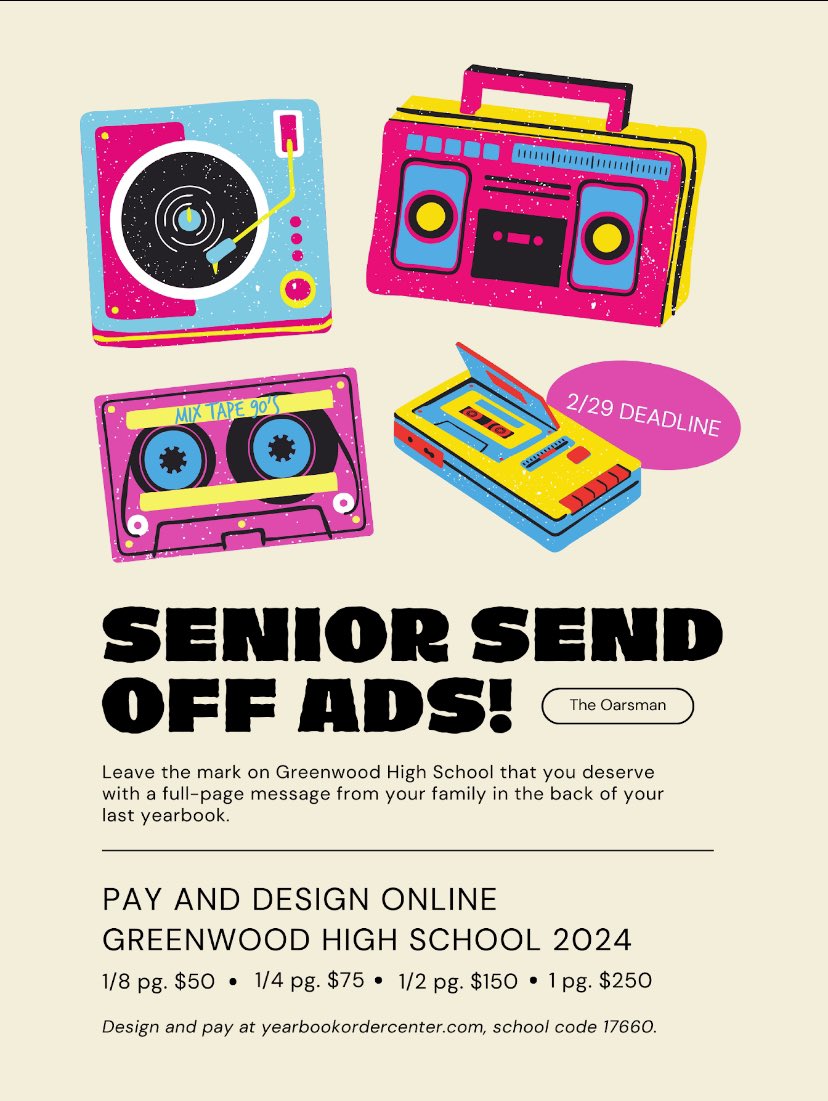 GwoodYbook's tweet image. @ghsgatoraid , It’s not too late to place a Senior Send Off ad in the yearbook, but space is limited! Design yours today.