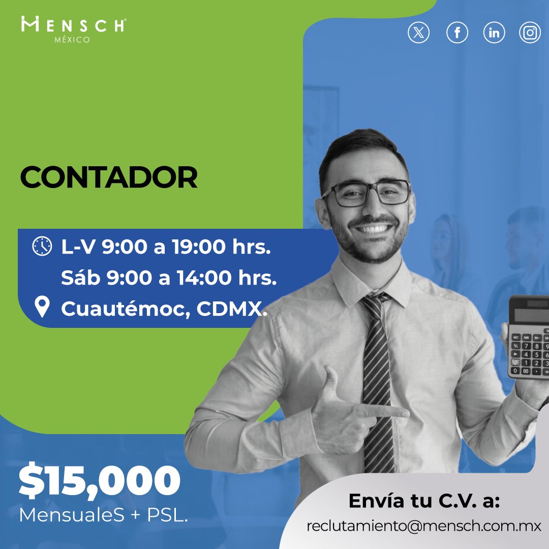 menschmx's tweet photo. ¿Buscas empleo? 📷📷 ¡Una gran oportunidad te está esperando! 📷📷 #Empleo #Trabajo #OportunidadLaboral #Contadores https://t.co/E8huFX6GjW