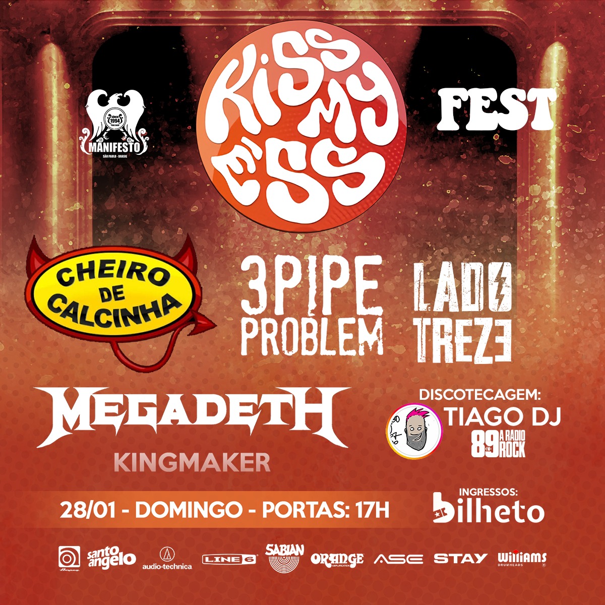 Domingo é dia de sonzeira no templo🔥

Festival Kiss my Ess

Megadeth @kingmaker_oficial - @3pipeproblemband - @cheirodecalcinharock

DISCOTECAGEM - TIAGO DJ DA @aradiorock