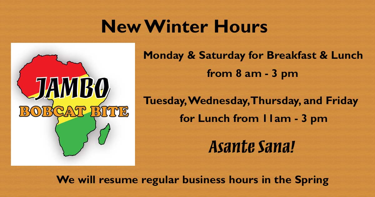 JamboSF's tweet photo. Winter Hours for Jambo Bobcat Bite out at 418 Old Las Vegas Hwy. We're pulling back hours at that location until Spring. https://t.co/pDl3auWqWY