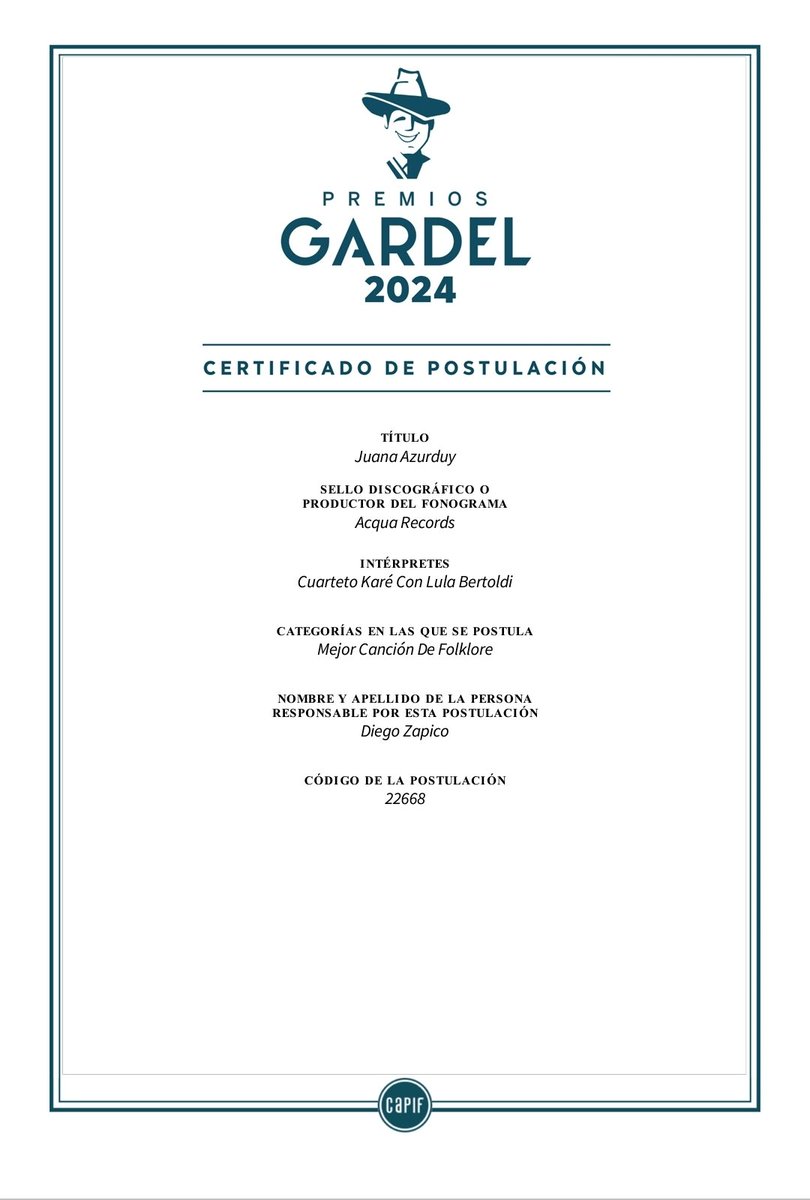 cer_juli's tweet photo. Les compartimos nuestras postulaciones a @premiosgardel 

Agradecemos a @diegozapico1968 y @acqua.rec por hacerlo posible y a @susana_baca_oficial y @lula_bertoldi por acompañarnos en ésta nueva postulación, que honor compartirlo con ustedes!!!!

@cuarteto_kareoficial https://t.co/2m5bDjOflx