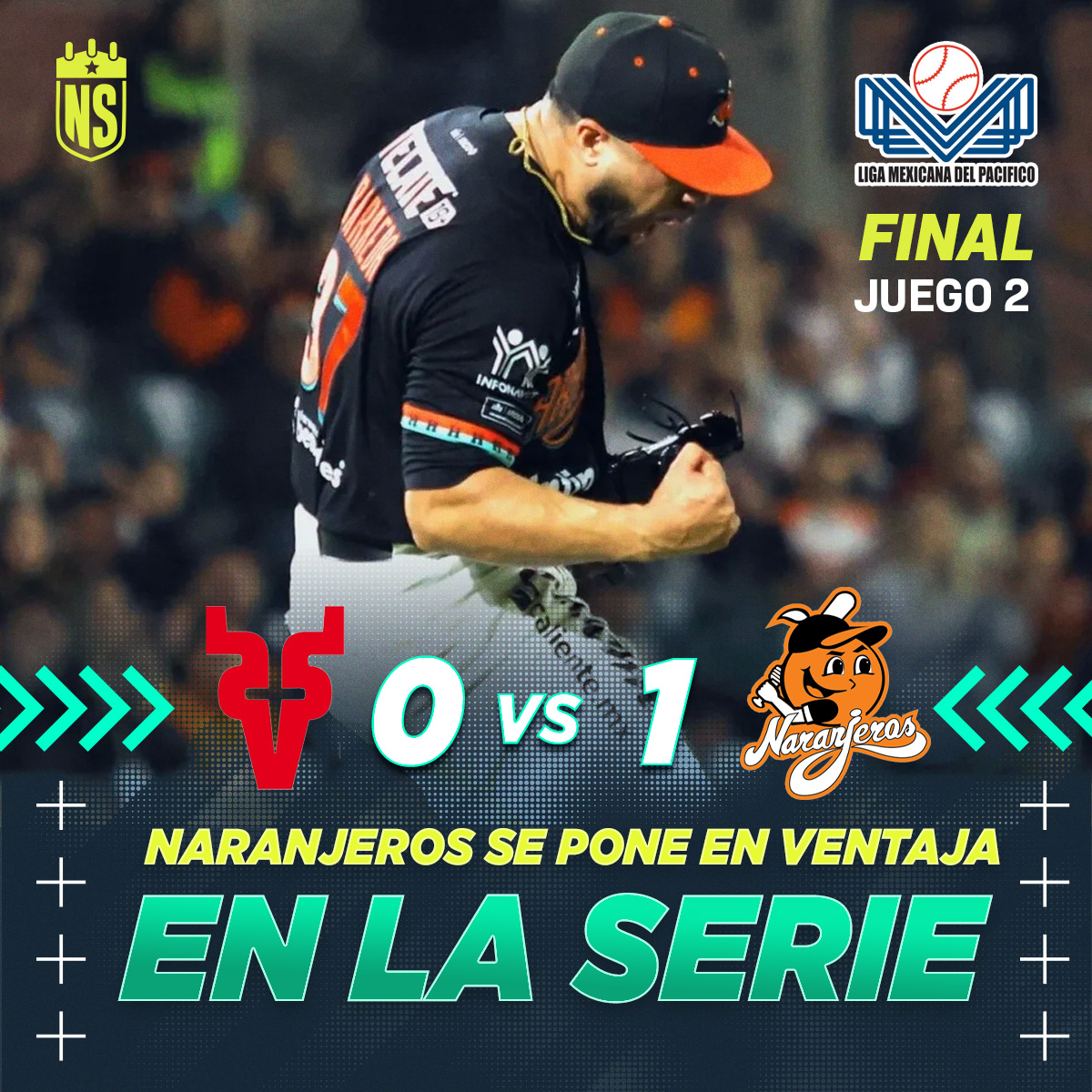 NotiSportsMex's tweet image. ⚾💥💪🏻 ¡PURA VITAMINA C!
Los Naranjeros vuelven a pegar en casa y se encaminan 2-0 al Título, aunque con un resultado tan cerrado que mantiene viva la esperanza de un regreso para Venados este martes en el Teodoro Mariscal. #NaranjerosVsVenados #FinalLMP #PlayoffsLMP