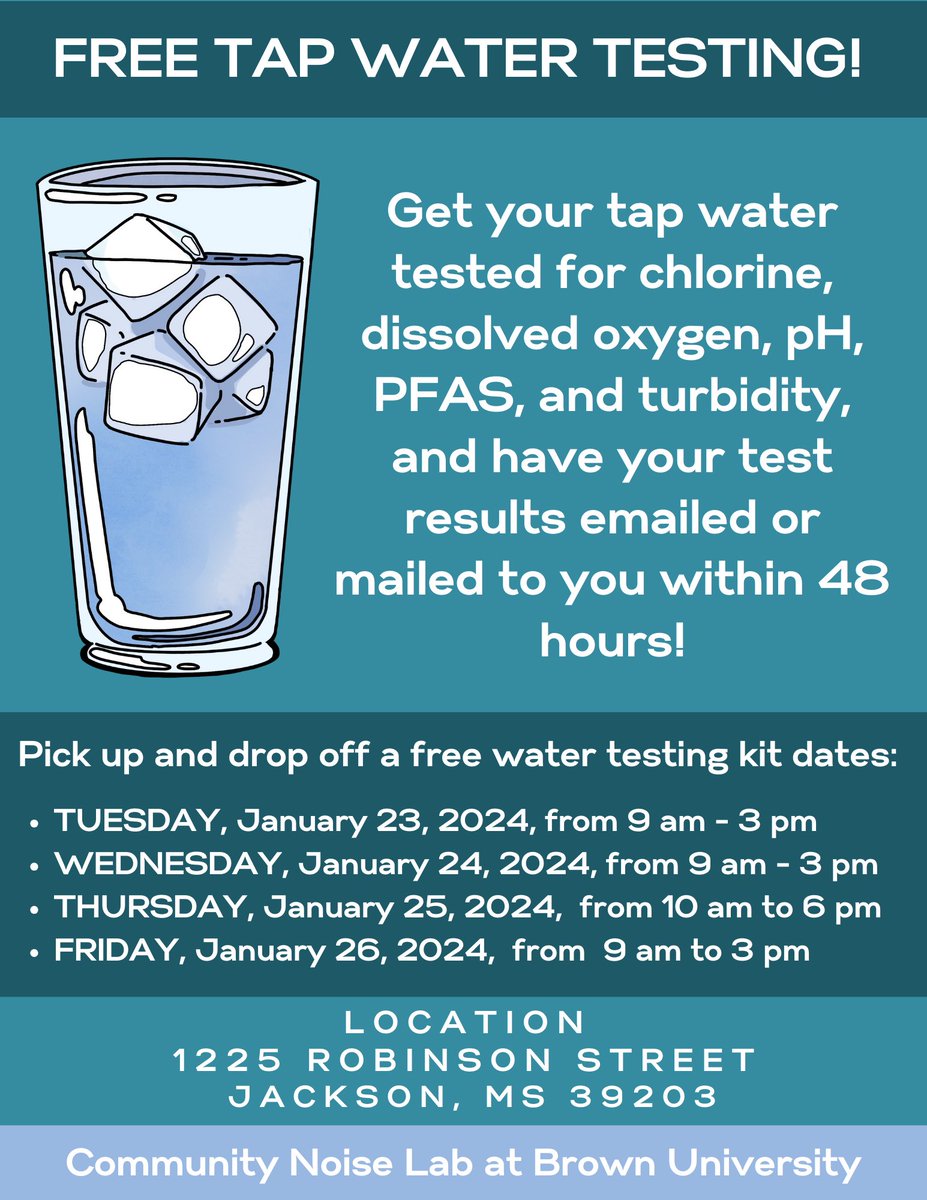 Due to the recent boil water notices and the results of the winter storm Community Noise Lab will be extending its services by offering community members an opportunity to have their tap water tested for FREE! See flyer below for pick-up and drop-off times of water testing kits.