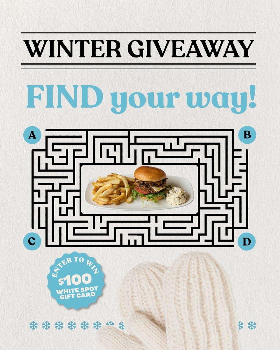 [GIVEAWAY] Know your way through a maze? Win one $100 White Spot Gift Card by discovering the path to our savoury Brie & Mushroom Veggie Burger! 🍔 Enter on our Instagram: bit.ly/3bDS3g6