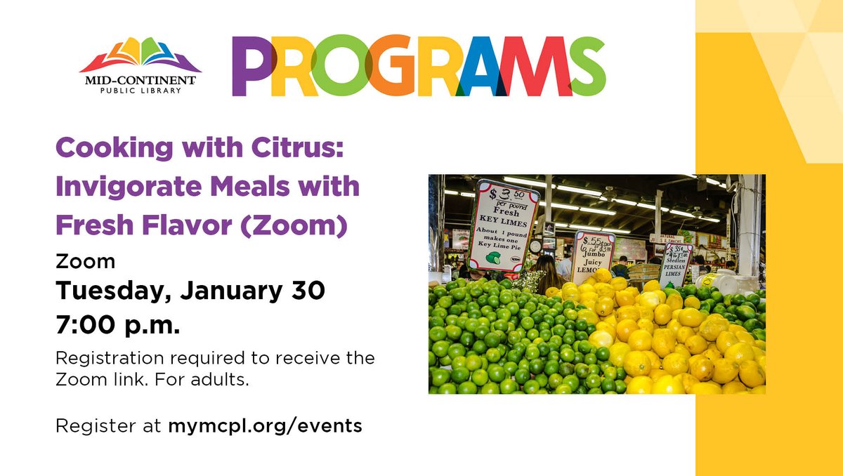 Brighten up your cooking with the fresh flavors of citrus. Learn multiple methods to incorporate citrus into main dishes, drinks, desserts, and more. Vanessa Young will explore all that citrus offers for satisfying home cooking. Register: bit.ly/41l8iqn