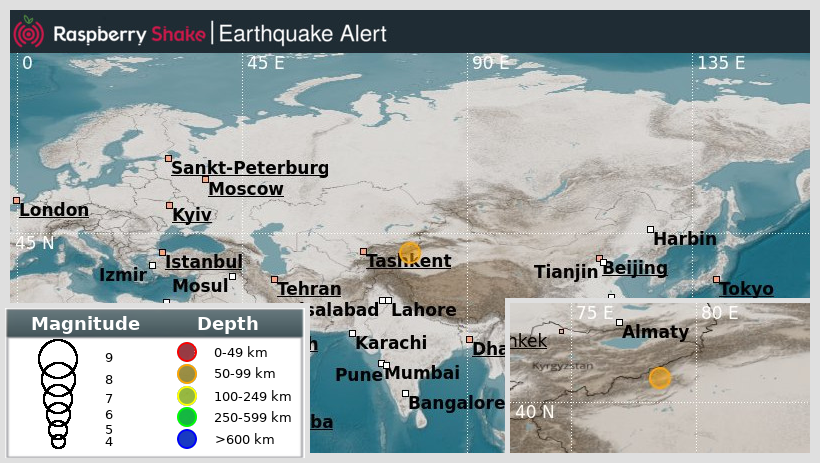 raspishakEQ's tweet photo. Preliminary M5.4 #Earthquake
ID: #rs2024bnzdko
135km from #Bachu, #Kyrgyzstan-XinjiangBorderRegion
2024-01-22 18:32 UTC
Source: #GFZ
@raspishake
Join the largest #CitizenScience EQ community ➡ https://t.co/Y5O0dgJqJF
EVENT ➡ https://t.co/Zh6ZhTtW5A https://t.co/aSXs0MEti8