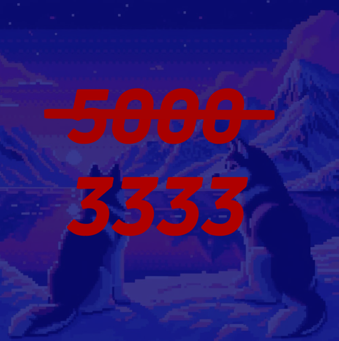 We are delighted to share some fantastic news with you today. We have reduced our total supply from 5000 to 3333 by implementing a supply cut. We have shared detailed info about it in our Discord: discord.gg/seihuskies