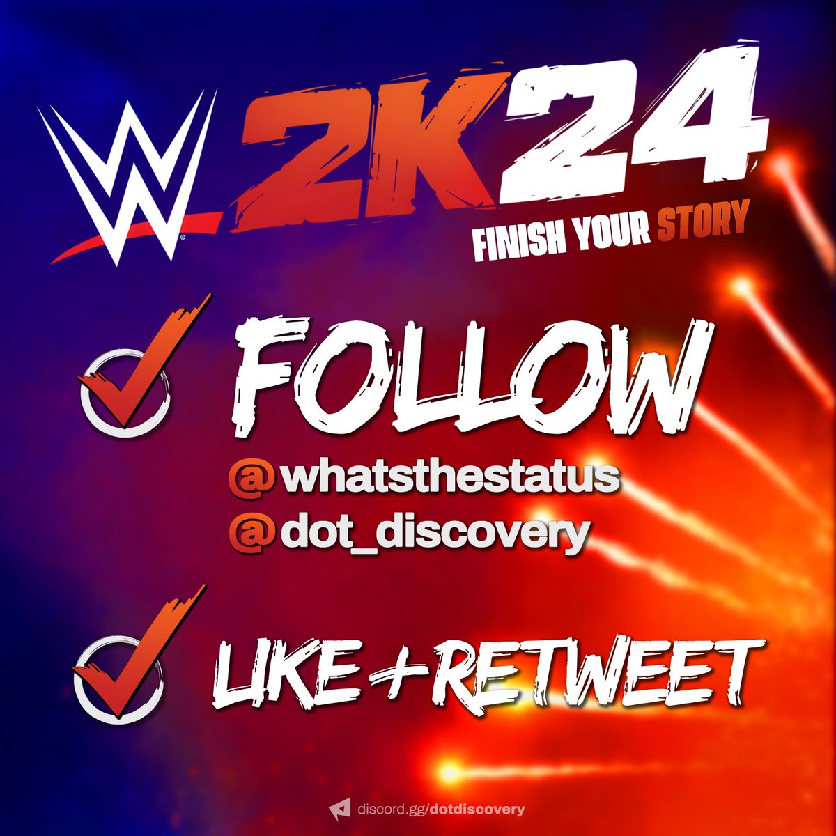 🎁 GIVEAWAY: WWE 2K24 Rules to enter: ✅ Follow @WhatsTheStatus & @dot_discovery ☑️ Like & Retweet ⏳Winner will be chosen on January 29th! #WWE2K24 #WWE #Giveaways #GameGiveaways