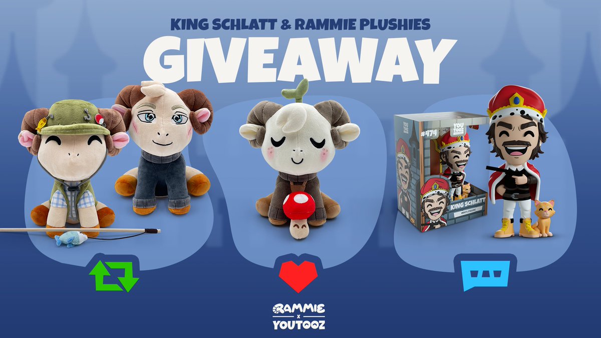 youtooz x @jschlatt giveaway 🇬🇧👑 to enter 👇 ❤️ like for cottagecore rammie 🔁 rt for yassified & fisherman rammie ✍️ reply WHAT DID SCHLATT DO for king schlatt 3 winners for each announced at 3pm est tmrw 🫡